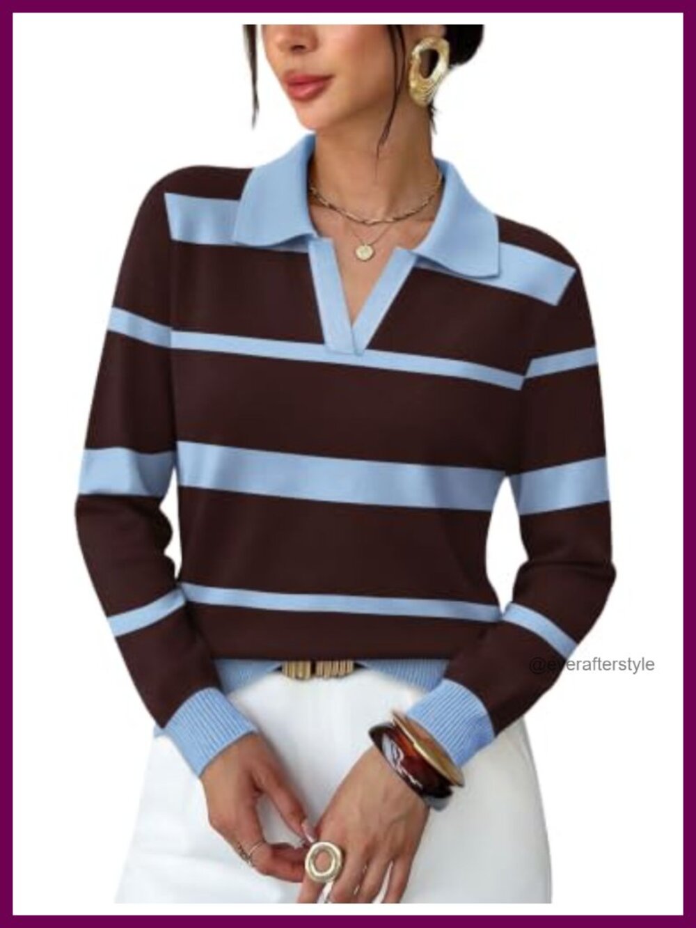 Striped V-Neck Pullover Sweater Long Sleeve Business Casual